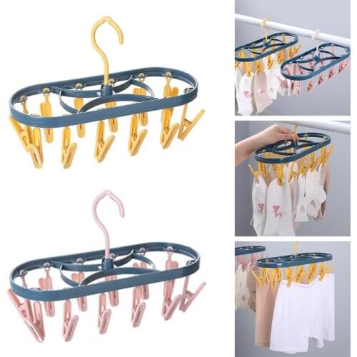 Windproof 12 Clip Clothes Hanger Dryer Drying Rack Underwear Socks Clip Plastic Towels Cloth Pants Drying Rack Household Storage