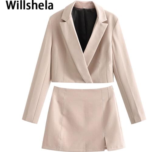2021 Two piece set Women suits Cropped Blazer and Mini Skirt Elegant High Fashion Chic Lady 2 piece set Women blazer set
