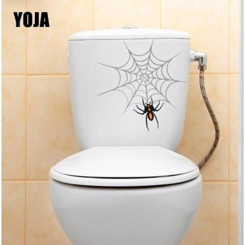 YOJA 23X22.8CM Hand Painted Black Geometric Spider Web Thread Toilet Decal Home Decor Wall Sticker T5-1321