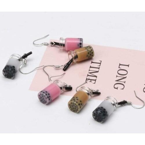 Funny Milk Tea Drink Dangle Earrings Bubble Tea Simulated Food Women Jewelry