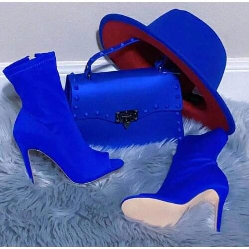 Women Peep Toe Mid Calf Boots Ladies Sexy Super High Heels Womens Square Toe Boots Plus Size 43 Female Zip Punps Woman Shoes