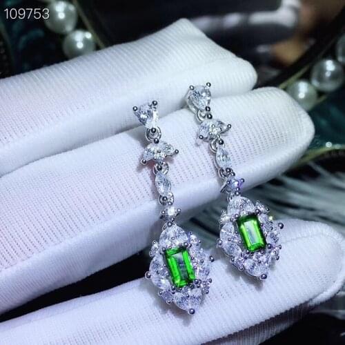 Fashion Lovely water drop S925 silver natural green diopside drop earrings natural gemstone women birthday party gift jewelry