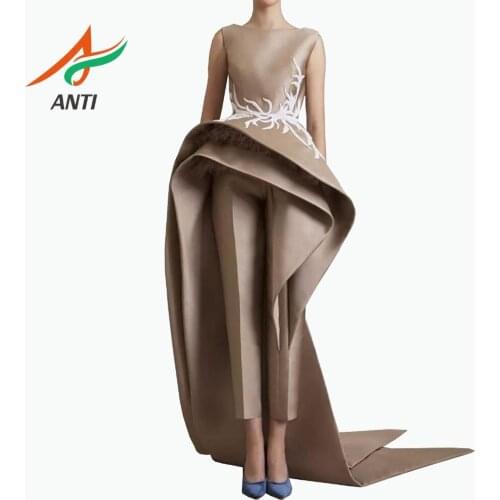 ANTI Evening Dress Satin Vestido De Festa robe de soiree avondjurk Lace Appliques Elegant Long Party Gowns For Woman 2019 Custom