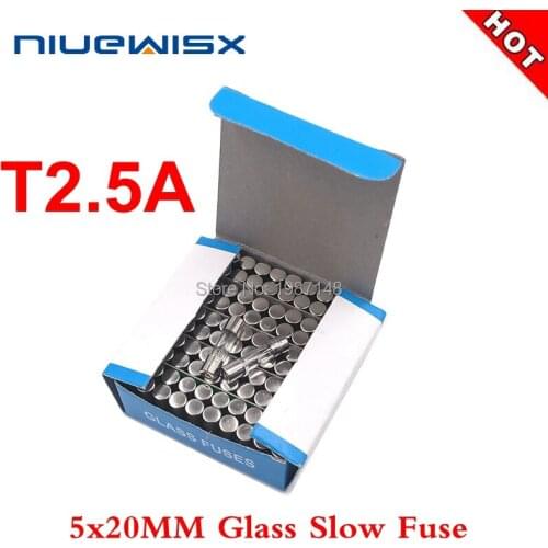 100pcs/Box 5*20mm 2.5A 250V slow fuse 5*20 T2.5A 2500MA 250V Glass Fuse 5mm*20mm New and original