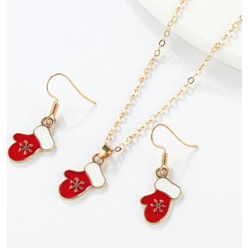12pcs/lot New Popular Winter Christmas Gloves Necklace Earrings Set Jewelry