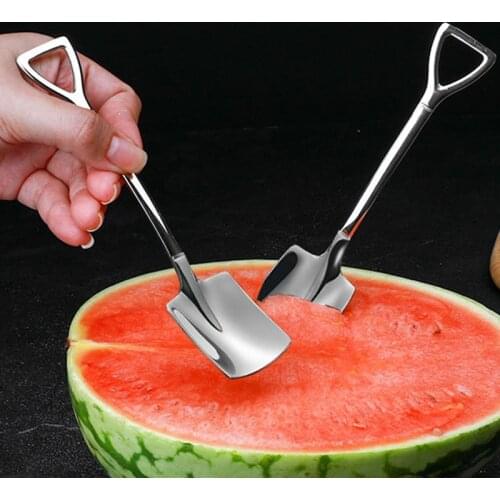 304 Stainless Steel Iron Shovel Spoon Tea Coffee Ice Cream Spoon Engineering Shovel Retro Cute Square Head Spoons Kitchen Gadget