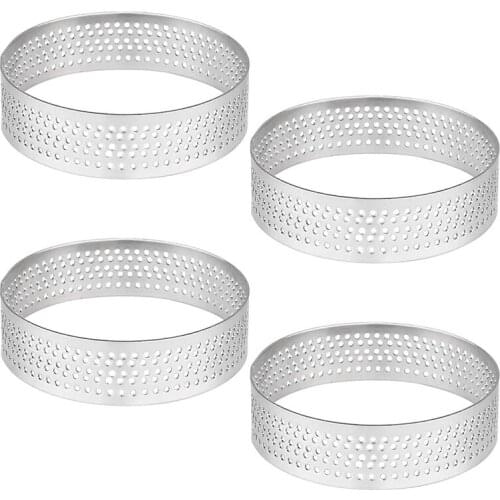 4 Pcs Circular Porous Tart Ring Bottom Tower Pie Cake Mould Baking Tools Heat-Resistant Perforated Cake Mousse Ring,10cm