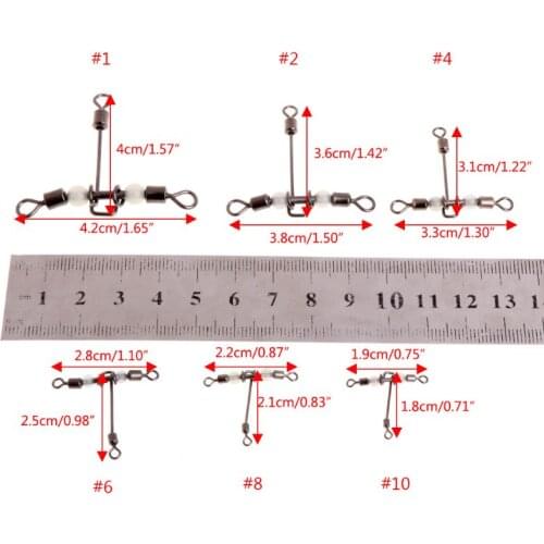 5pcs 3 Way Luminous T-shape Rolling Swivel With Beads Fishing Swivels Connector