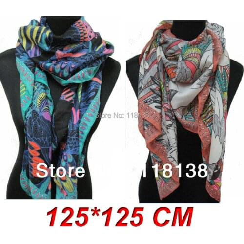 5pieces/lot New Fashion Color Parrot Bird Print Ladies Scarf Shawl 125*125cm, Free Shipping