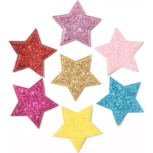 60Pcs Mixed Glitter Leather Patches Star Shape Applique for Craft/Clothes/Hairpin DIY Scrapbooking Accessories K34