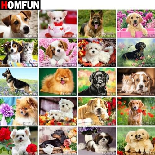 HOMFUN Full Square/Round Drill 5D DIY Diamond Painting "Animal Dog" 3D Diamond Embroidery Cross Stitch 5D Home Decor Gift