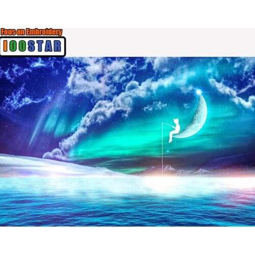 Full Round Diamond embroidery Cross stitch Cartoon moon angel DIY 3D Diamond mosaic River Full Square Diamond painting landscape