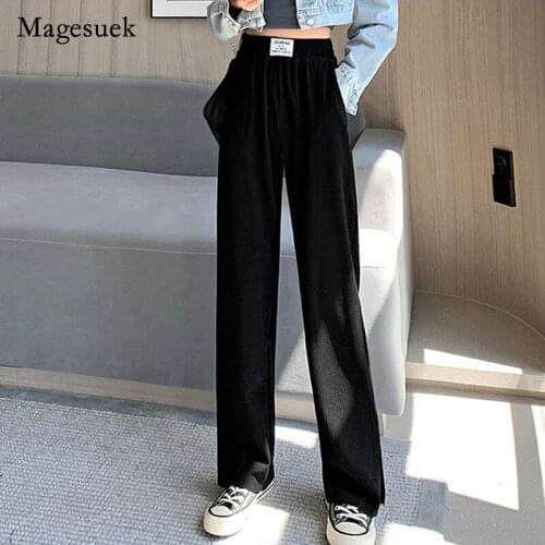High Waist Pants Wide Leg Pants Autumn 2021 New Fashion Pants Straight Casual Pants for Women Solid Elastic Waist Pants 16441