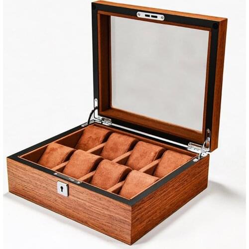 Multi Slot Wood Box Watch Display Case Glass Top Jewelry Storage Organizer Gifts