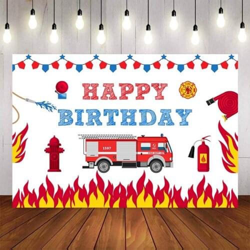 Photography Background Firetruck Party Fireman Fire Truck Backdrop Boy Birthday Decor Photocall Backdrop Photo Studio Photo Prop
