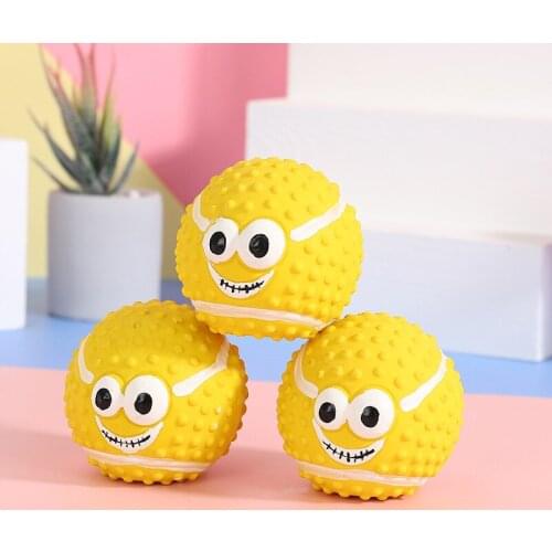 Hot Sale Lovely Face Pet Teeth Cleaning Toy Rubber Dog Toy Bite Resistant Elastic Dog Ball Squeaky Chew Sound Toy For Dogs
