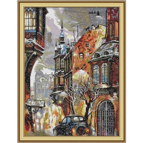 Chinese Cross Stitch DIY Landscape Pattern City Snow Pattern Happy Sunday Counting Cross Stitch Kit Home Decoration Handmade Kit