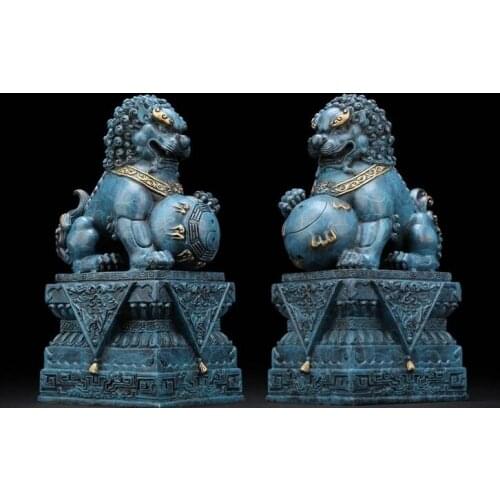 Copper Painted Painting Feng shui Guardian Evil Door Beijing Fu Foo Dog Lion Pair