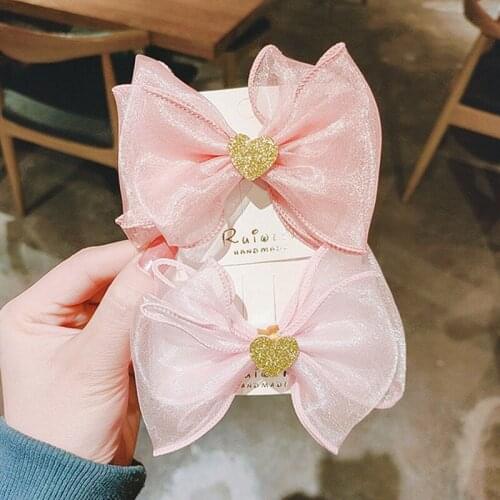 Korean Sweet Mesh Hair Bows for Girls Heart Dot Unicorn Hair Clips Princess Hairpin Dance Party Hair Accessories Headwear