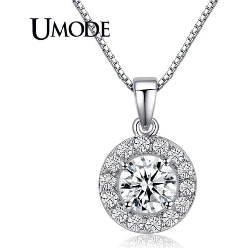 UMODE Fashion Zircon Crystal Round Hollow Pendant Necklaces for Women White Gold Long Box Chain Jewelry Collares de Moda AUN0012