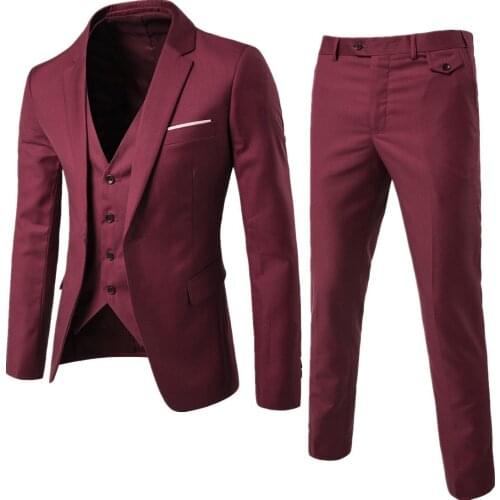 Men Spring Autumn Solid Classic Blazers Sets Mens Business Blazer +Vest +Pants 3Pcs Male Plus Size Wedding Set Black Red Blue