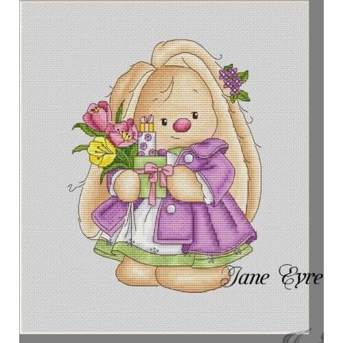 Bonnie Rabbit - Birthday cross stitch kit Animal cotton thread Love lock canvas stitching embroidery 9 cups of coffee
