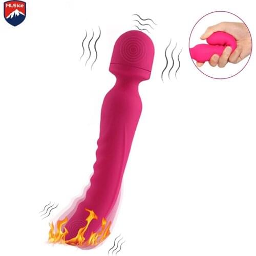 Heating AV Wand Vibrator Body Massager Dual Motor Vibrating Double Heads Dildo G Spot Clitoral Vibrator Stimulator Toy for Women