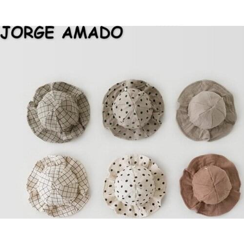 2021 New Korean Style Spring Baby Cap Fisherman Hat Dot Plaid Solid Color Newborn Kids Girl Boys Accessories E101