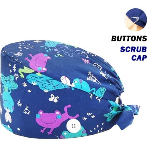 Wholesale Cotton Scrub Cap Frog Printing Nursing Hats gorros quirurgicos mujer Pet Shop Chef Working Hat Surgicals Caps Unisex