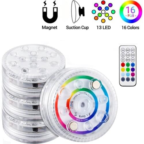Magnet RGB Submersible Light IP68 13LEDs Underwater Night Lamp RF Remote Control Outdoor Vase Bowl Pond Swimming Pool Decor
