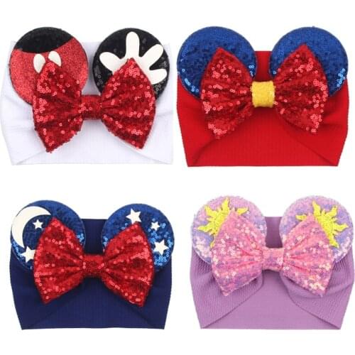 5'' Sequins Hair Bow Minnie Mouse Ears Headband Kids Hair Accessories for Girls Glitter Turban Winter Headband