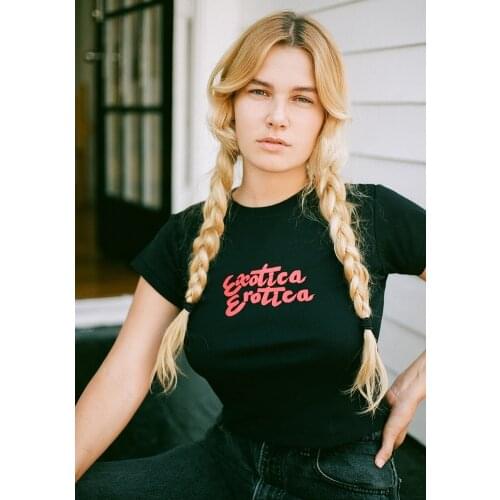 Sexy Women Shirt Summer Bodycon Letter Print T-Shirt Ladies Casual Short Sleeve Crew Neck Slim Fitted Cotton Crop Top Basic Tee