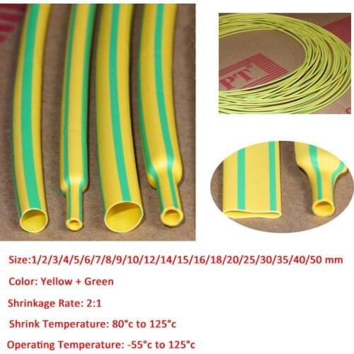 1/3/5/10/20 Meters 2:1 Yellow + Green φ1mm - φ50mm Heat Shrink Tube Environmental Protection Insulation Sleeving