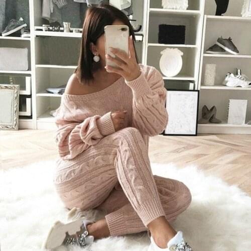 Muyogrt Knitted Sweater And Pants Two Piece Set Women Slim Crop Tops Women Sweater Pant 2 Piece Sets Womens Outfits Tracksuit