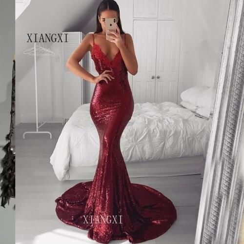 Burgundy Mermaid Evening Dresses 2020 Lace Appliques V-Neck Spaghetti Strapless Backless Formal Gowns Party Dress