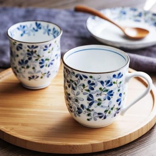 Japanese Blue Buds Underglaze Ceramic Water Tea Cup 245ml