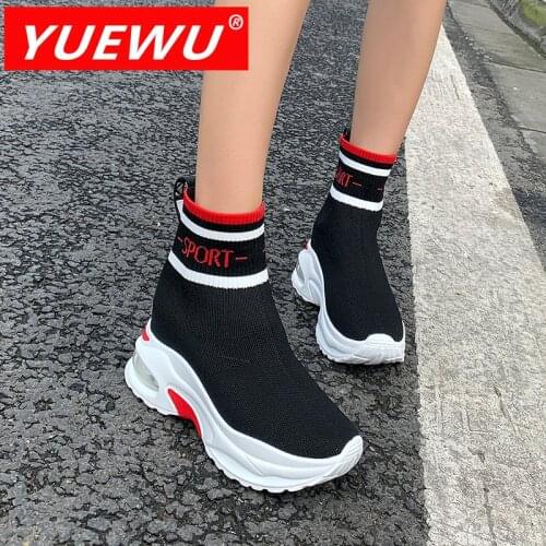 YUEWU Women’S Internal Elevation Sock Shoes PU Air Cushion Leisure Sneakers Fashion Show Thin Instantaneous Increase 9cm