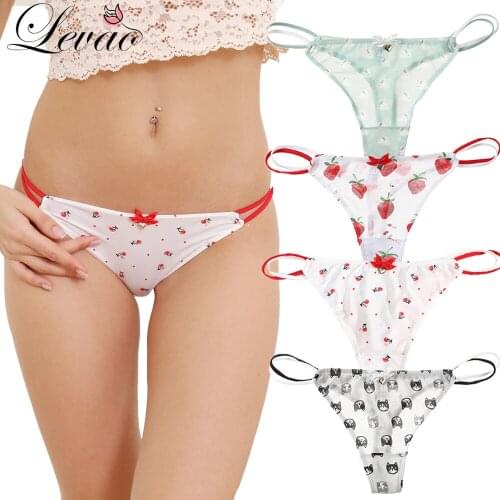 LEVAO Women Mesh T-Back G-String Thongs Sexy Lace Panties Transparent Cute Girls Ladies Low-Waist Seamless Underwear Lingerie