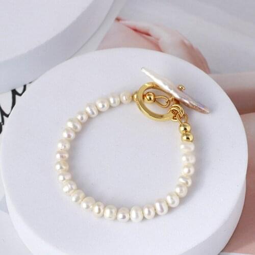Aesthetic Natural Pearl Bracelet For Women Unique Golden Plated Buckles Vintage Beads Accessories Luxury Jewelry Gifts Bangles