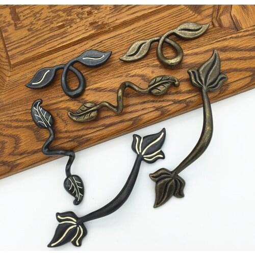 1pcs Vintage leaf Furniture Handle Drawer Single Knobs Kitchen Cupboard Cabinet Pulls Door Handle Leaf Antique Bronzed