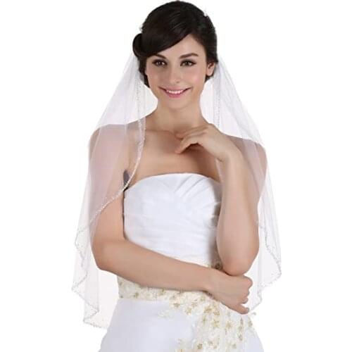 1T 1 Tier Hand Sewn Pearl Beaded Edge Bridal Veil