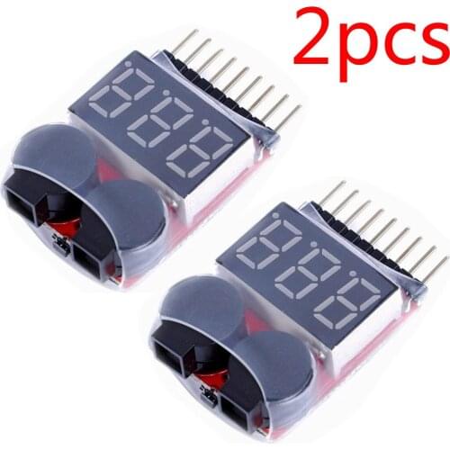 2Pcs LED Lipo Voltage Indicator Checker Tester Low Voltage Buzzer Alarm 1-8S Battery for RC Car Helicopter Quadcopter Drone