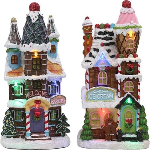 2020 Christmas Glowing Small House Decorations Christmas Trees Santa Doll Figurine House Village Building Set For Children Gift