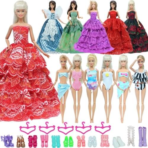 23 PCS/Set Doll Accessories Random 1 Gown +5 Bikini Swimsuits +12 High Heels Shoes +5 Mixed Hangers Clothes for Barbie Doll Toys