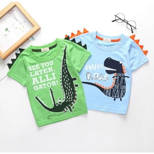 27kids Summer Boys Short Sleeve T-shirts Tops Clothes Cartoon Dinosaur Print Tees Children Clothing Kid Cotton Outfit 2-9Years