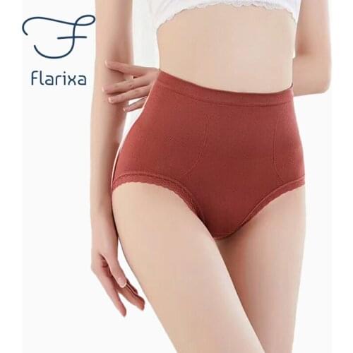 Flarixa 3Pcs Womens Panties High Waist Seamless Large Size Solid Color Antibacterial Panties Belly Shorts Breathable Underwear