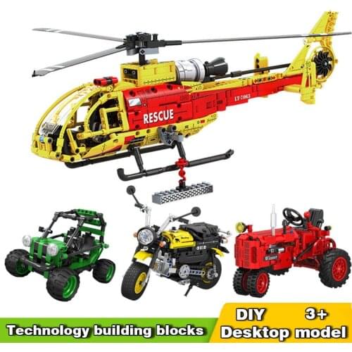 302-663pcs Technology Assembly Rescue Helicopter Aircraft Military Classical Tractor Model Building Blocks Toys For Children