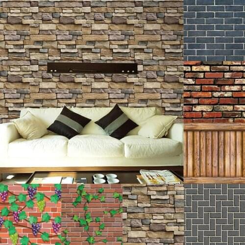 45*100cm PVC Self-adhesive Wallpaper Brick Stone 3D Wall Paper Stickers Kitchen Bedroom Living Room TV Background Wallpaper