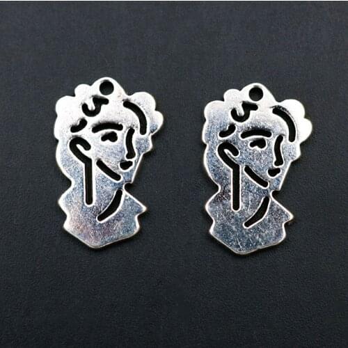WKOUD 8pcs Silver Plated Retro Beauty Figure Charm Necklace Bracelet DIY Metal Jewelry Alloy Pendant 25*15mm A1948