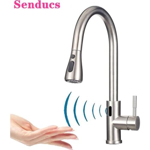 Touchless Kitchen Mixer Tap Quality SUS304 Stainless Stee Sensor Pull Out Kitchen Faucets Three Function Brushed Sensor Faucets